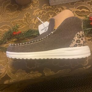 Hey Dude Brown Ankle Boots with canvas Upper and Thick Rubber Sole